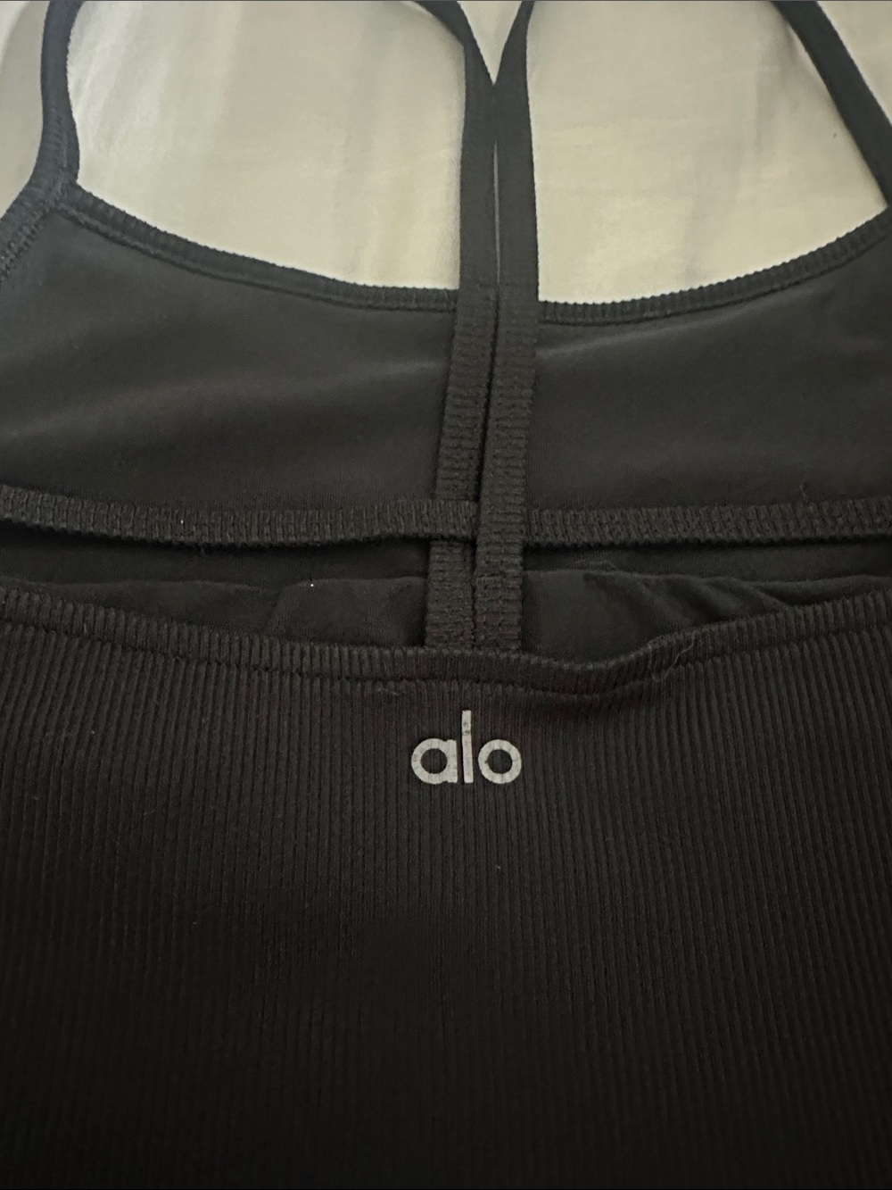 ALO Yoga Black Ribbed Strappy Sports Bra Crop Top Medium - Picture 2 of 7